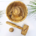 Handmade Olive Wood Nut Cracker Bowl and Mallet Set - Image 3
