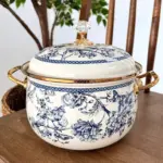 Blue Bird Enamel Pot with Crystal Handle - 20cm Vintage Cookware