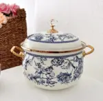 Blue Bird Enamel Pot with Crystal Handle - 20cm Vintage Cookware - Image 3