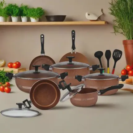 Non Stick Kitchen Set 15 Pcs New Arrival Cookware Set
