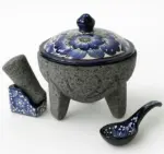 Handmade Volcanic Stone Molcajete – 8” Mexican Mortar & Pestle with Talavera Lid and Spoon | Authentic Guacamole Bowl | Artisan Kitchenware - Image 4