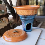 Handcrafted 15” Mexican Clay Cazuela with Lid – Painted Terracotta Anafre Food Warmer – Traditional Buffet & Wedding Server for 6 Dish Set