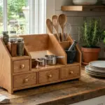 Wooden Kitchen Countertop Organizer Stand with Drawers